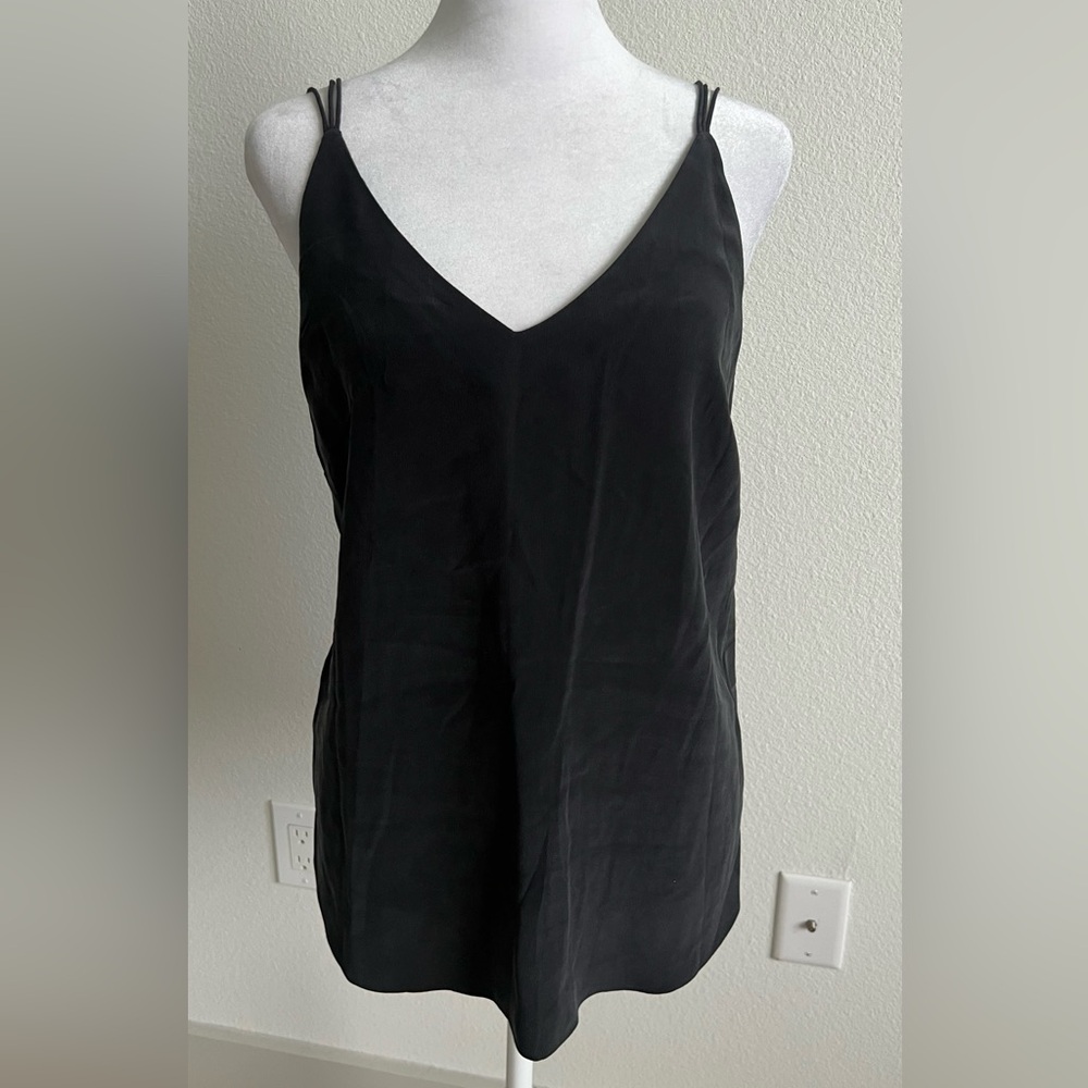 Les petites Paris Black small V-Neck Silk Camisole Top with Straps $250